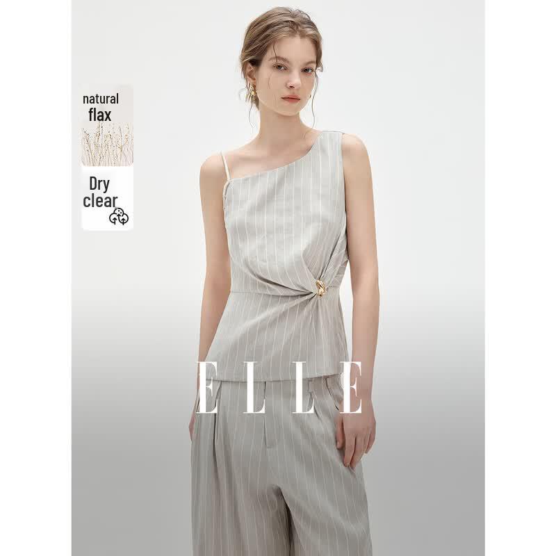 ELLE Women s Old Money Style Linen Asymmetric Shoulder Camisole L