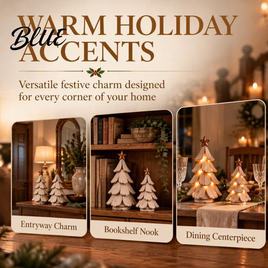 Unique Holiday Gifts for Her 2Pcs Vintage Lighted Christmas Tree Figurine Retro Resin Xmas Decor with Warm Desktop Figurines LED Light Rustic Statue
