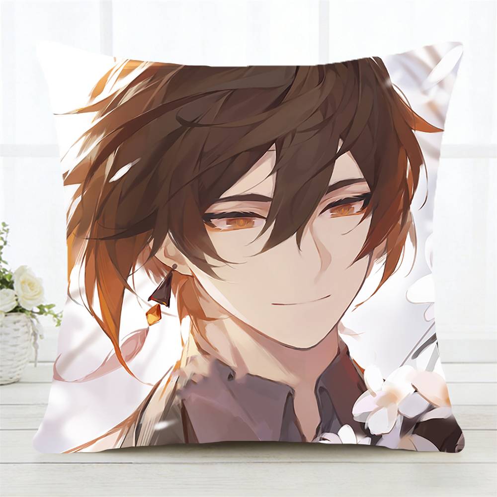 Zhongli Genshin Impact Pillow Case Fashion Square Pillowcase Bedroom Sofa Room Ins Decoration Leisure