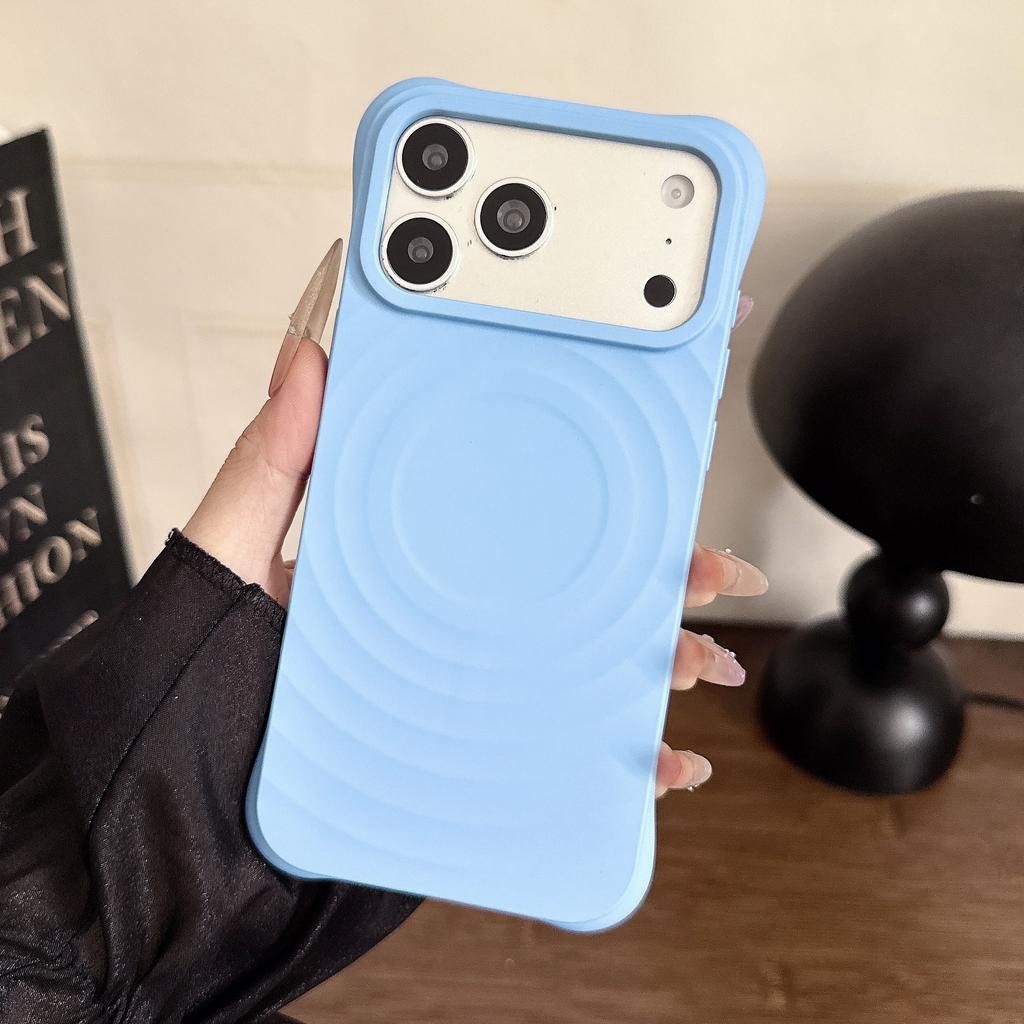 Four-corner anti-drop ripple silicone magnetic case, suitable for iPhone17PRO/official imitation silicone large hole 16PRO case