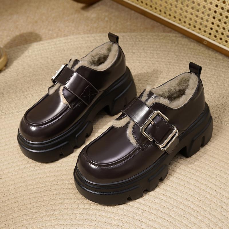 

Белые ветрозащитные зимние маффины на платформе, хлопковые туфли для тепла, для поездок на работу, на толстом каблуке, маленькие кожаные туфли 38