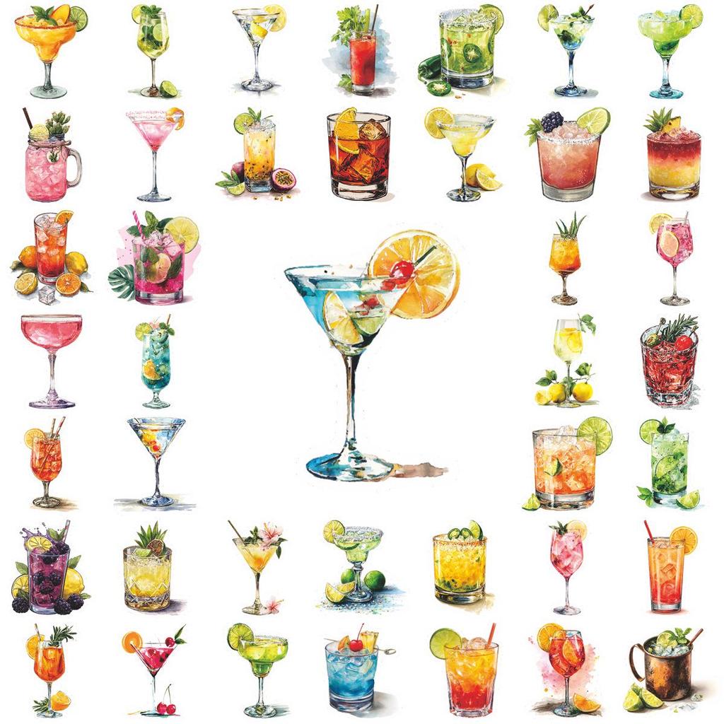 50PCS Waterproof Cartoon Beverage Stickers for Creative Decoration
