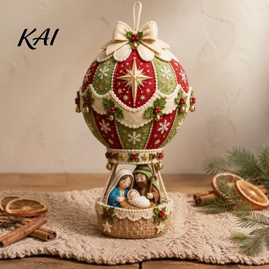 Decorative Wall Hanging Ornaments DIY Christmas Hot Air Balloon Ornament Kit, 3D Handmade Fabric Craft Festive Home Decor Project with Santa