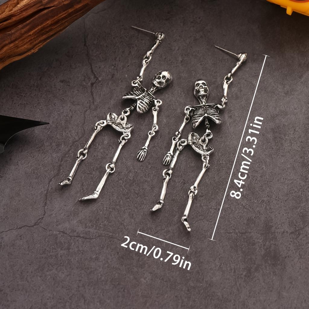 [Vintage Skull Earrings] Silvery Plated Gothic Punk Skull Dangle Earrings | Vintage Style for Women, Stainless Steel Posts, Perfect for Daily Wear & G