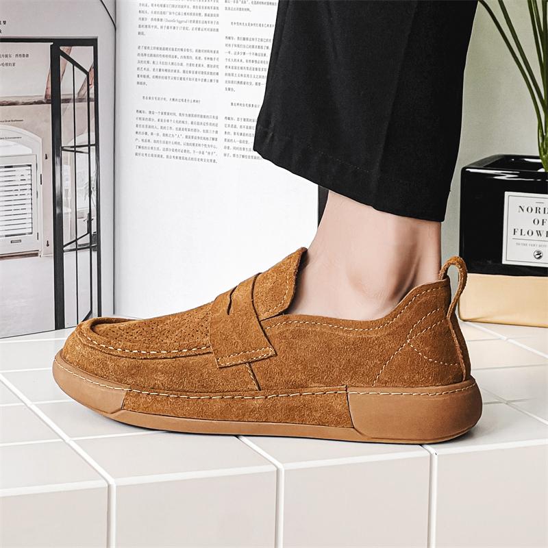 Genuine leather men's casual shoes Comfortable and wear-resistant Slip on loafer Adult leisure outdoor walking and driving shoes