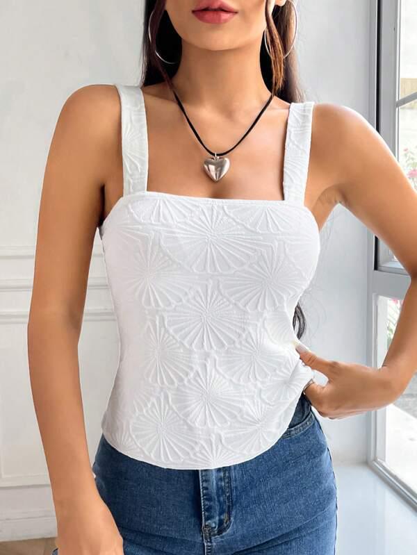 2025 Slim-Fit Jacquard Camisole: Trendy Sexy Solid Color Women s Wear for Spring/Summer Small белый