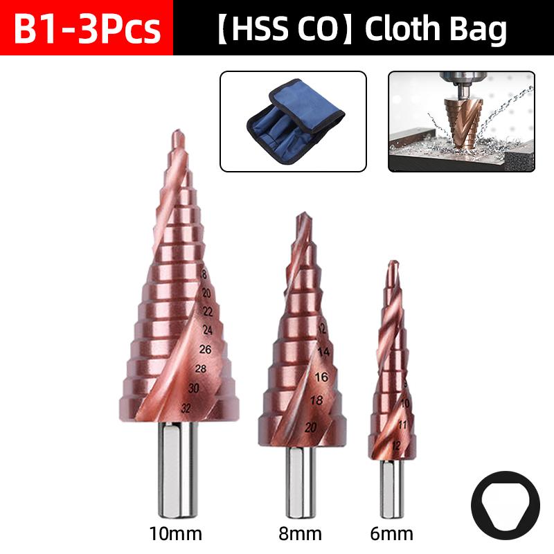 HSS CO Cobalt Step Drill Bit Straight Spiral Groove Hex  Shank Metal Stainless Steel Hole Saw Cutter Stepped Drilling Power Tools