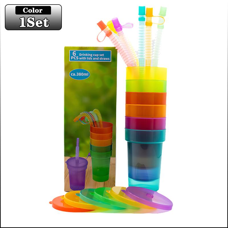 

Rainbow Straw Cup Set Translucent Stackable Drinkware with Leakproof Lids for Party Tablescape Decor Outdoor Home Juice WaterUse