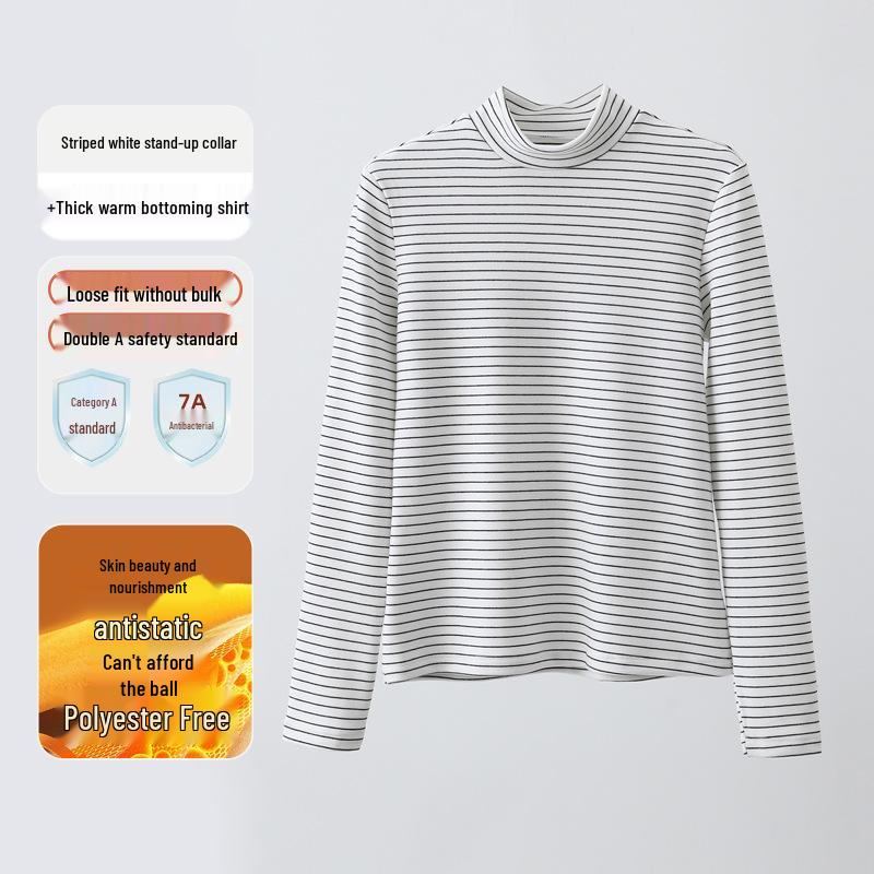 460G Women's Velvet Half-High Collar Warm Long-Sleeve T-Shirt - Winter & Autumn