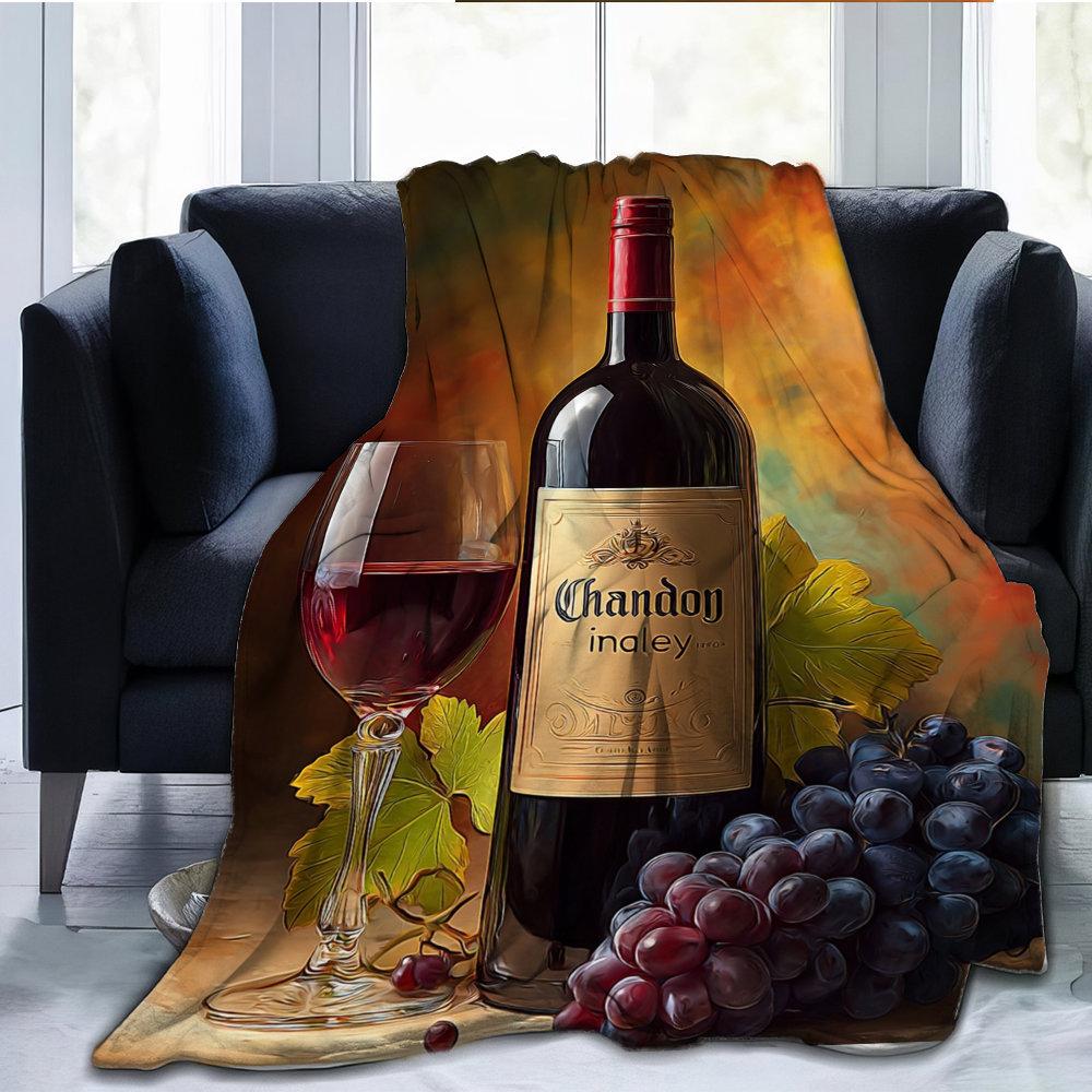 Retro Dolli Wine Theme Flannel Printed Blanket Suitable for All Seasons Suitable for Living Room Office Sofa and Travel