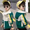 Splicing Boys Coat Spring Autumn Letter Printing Handsome Hooded Windbreak for 4-12 Years Kids Sports Leisure Outerwear