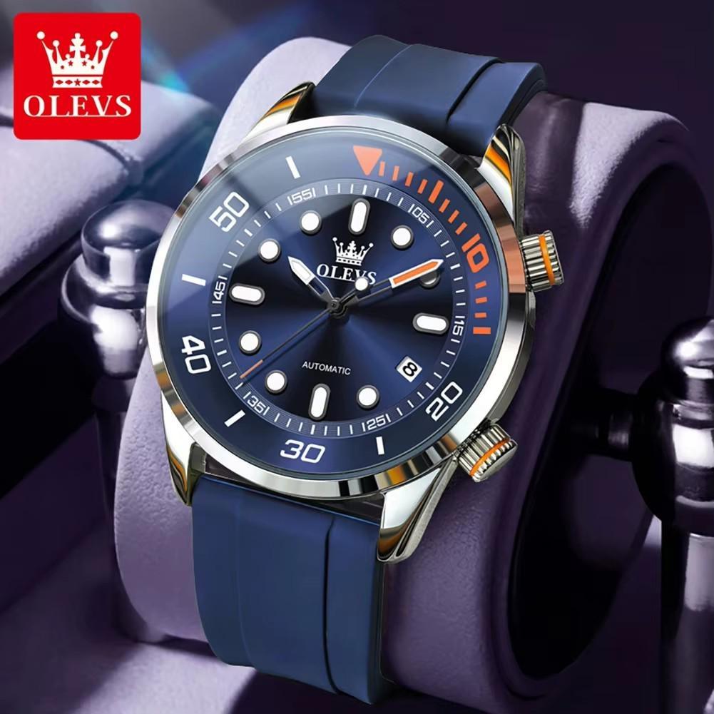 OLEVS Orologi Automatici da Uomo Lusso Top Brand Serie Subacquea Ghost Verde Cinturino in Silicone Orologio Meccanico Originale