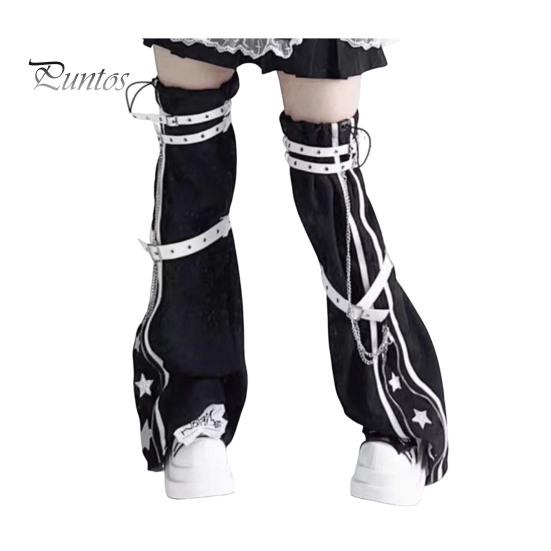 

1 пара грілок для гарячих дівчат, регульований ремінь, ланцюжок, шкарпетки, хіп-хоп, вуличний одяг, легінси зі зірковим принтом, контрастні кольори, протиковзка шнурок білий