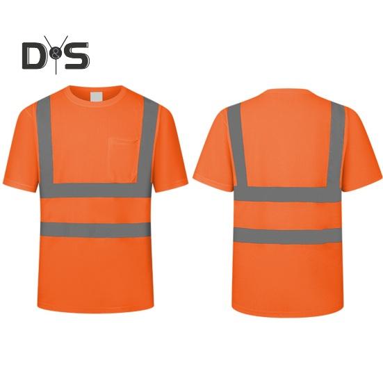 Men Reflective Clothes O-Neck Short Sleeve High Visibility T-Shirt with Mesh Panels Industrial Workwear