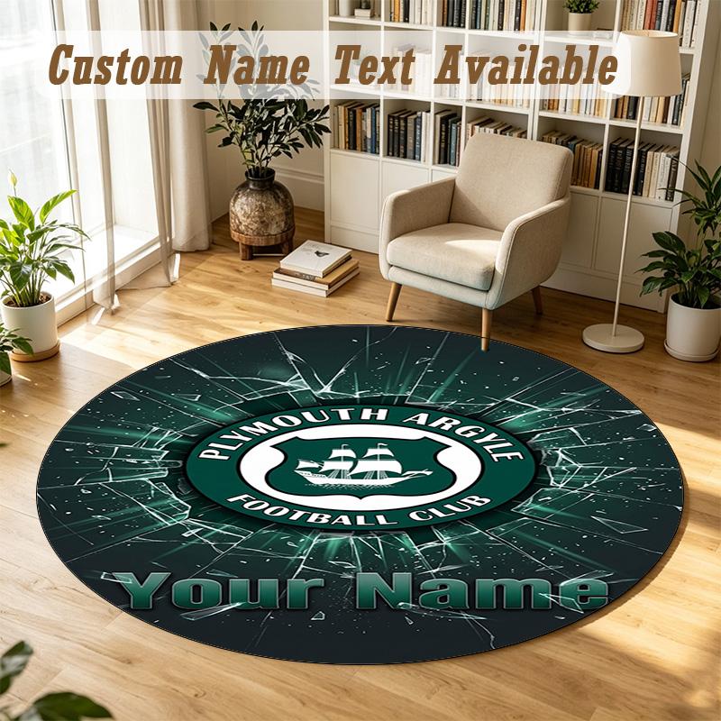 Round Rug Custom NamePlymouth Argyle FC Pattern Non Slip Carpet Home Floor Decor