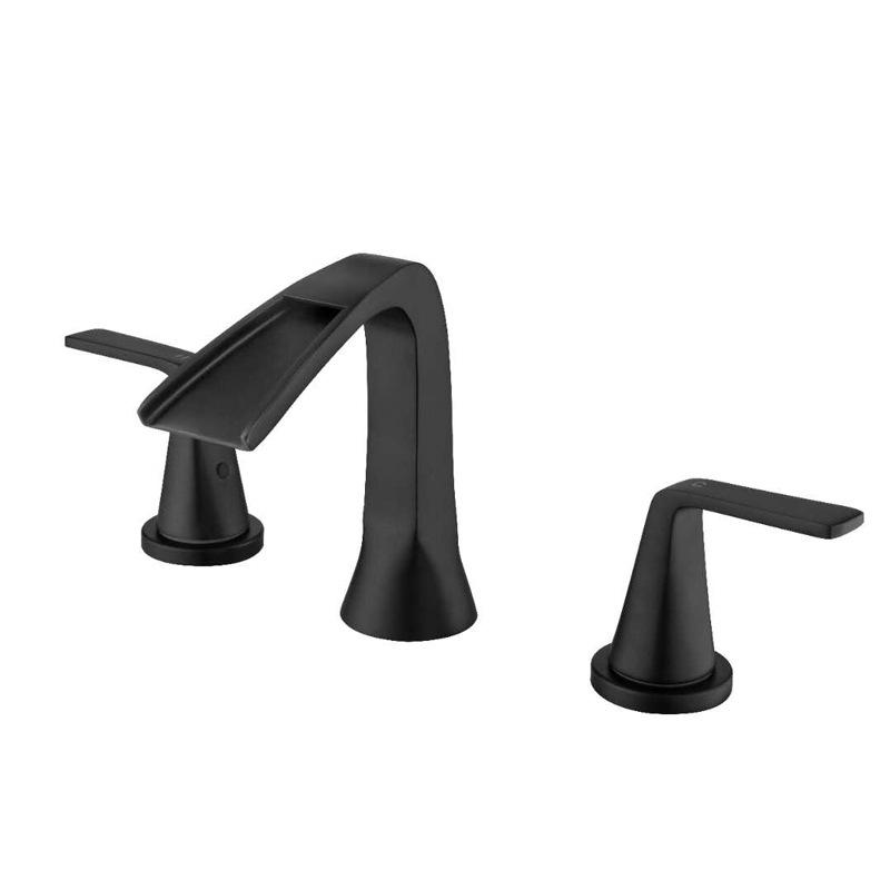 Black Waterfall Basin Faucet Double Handle Three Holes Bathroom Mixer Taps Crane Widespread Bathroom Deck Mounted Sink Tap