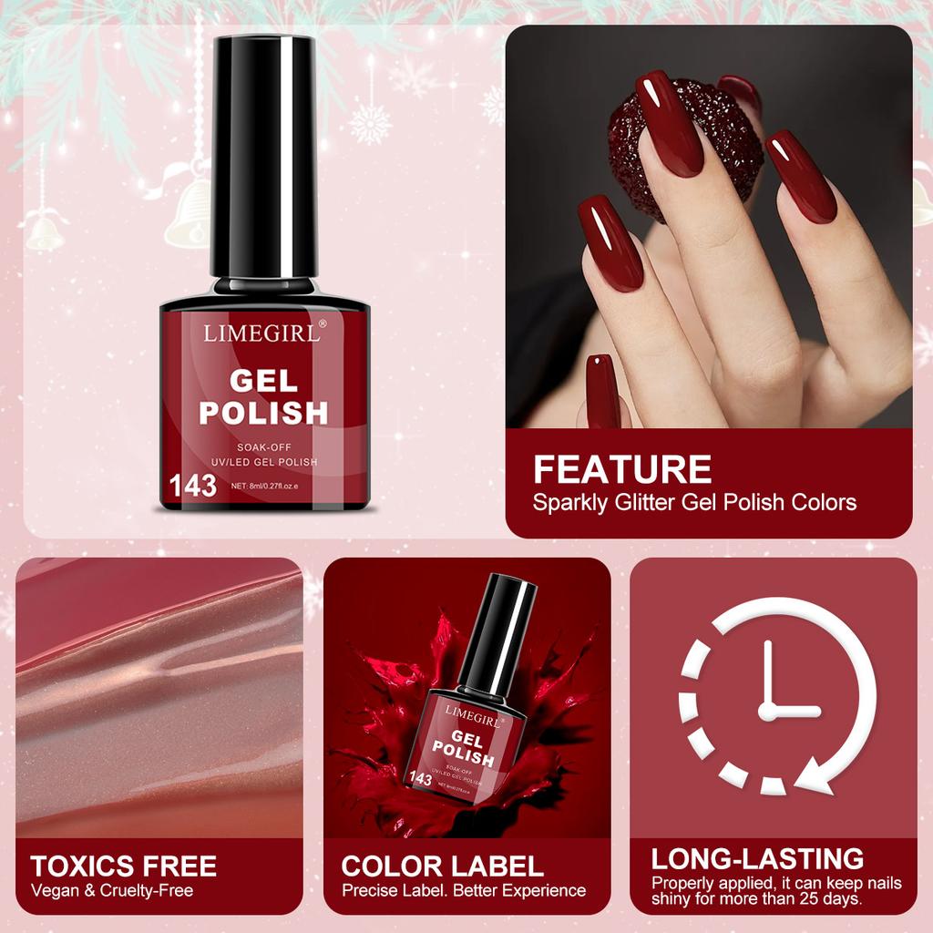 Fall Winter Red Orange Gel Nail Polish Set 18 Colors Solid Long Lasting Wear Resistant Shiny Nail Art Kit