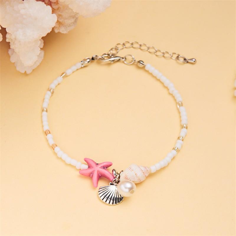 Bohemian Starfish Conch Shell Beads Bracelet For Women Girls Summer Beach Party Rice Bead Adjustable Bangle Jewelry
