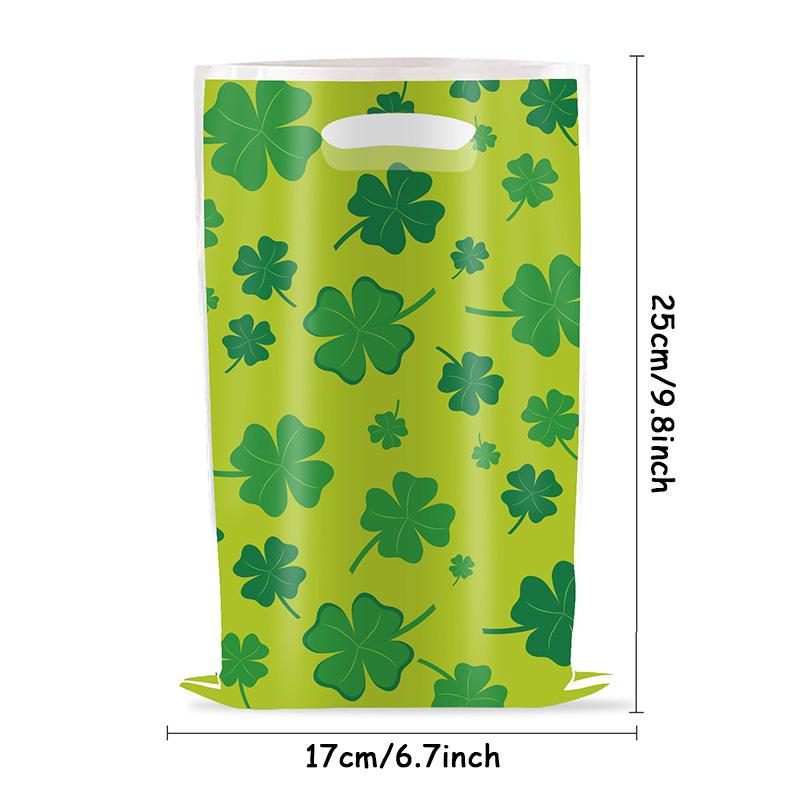 10pcs St.Patrick's Day Lucky Clover Snack cookies Gift Bag 2025 Birthday Party DIY Disposable Plastic Decorative Tote Bag