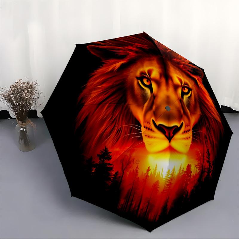 1pc Lion Face Automatic Umbrella - Automatic Opening And Closing, Sturdy Iron Frame, Portable Folding Design Yy251018219