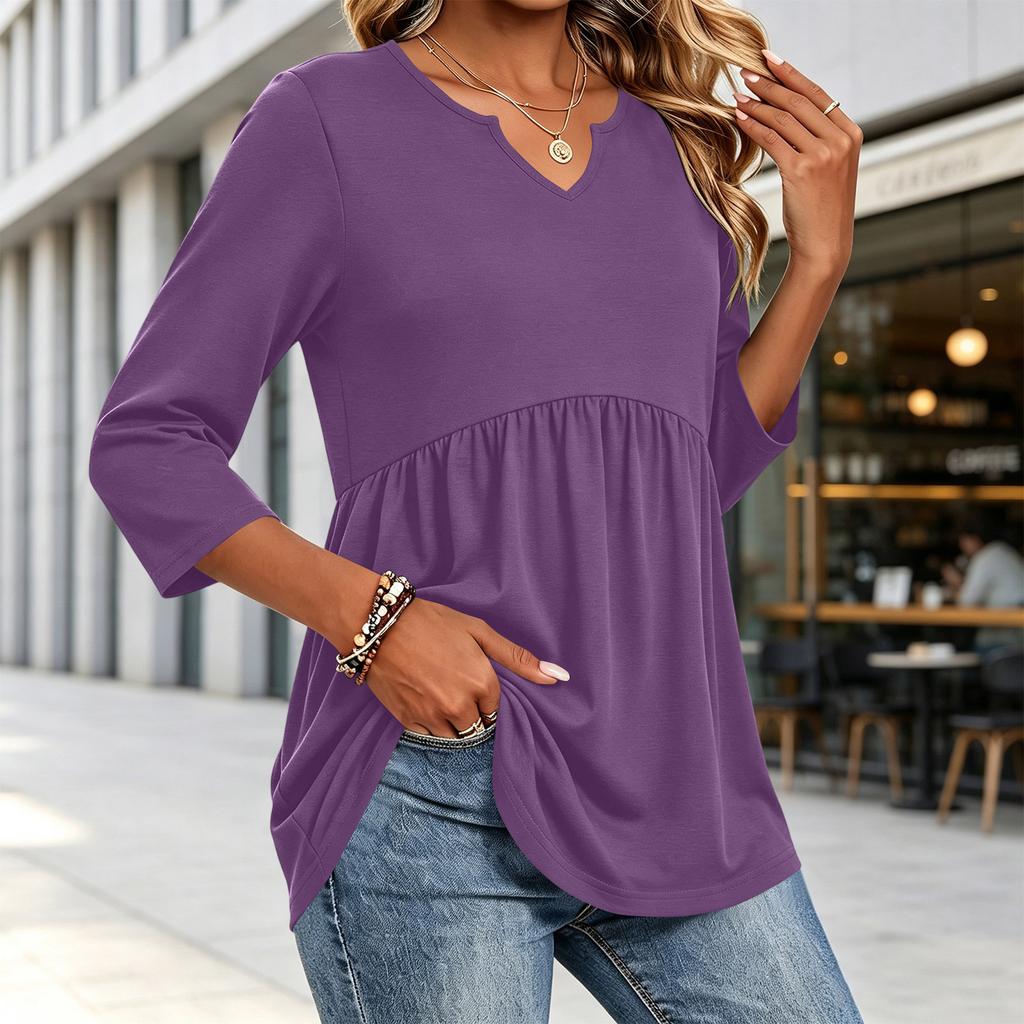 Women's Fashion Casual V-Neck Three-Quarter Sleeve Shirt