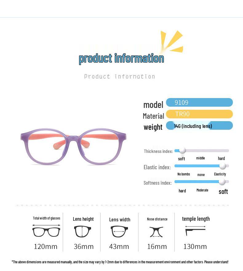 TR Dětské protiskluzové silikonové brýle: Módní brýlové obroučky blokující modré světlo 9109