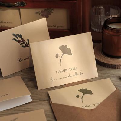 6Pcs Retro Plant Greeting Card Kraft Paper Envelope Sticker Set Wedding Birthday Festival Writable Handmade DIY Wish Thanks Card