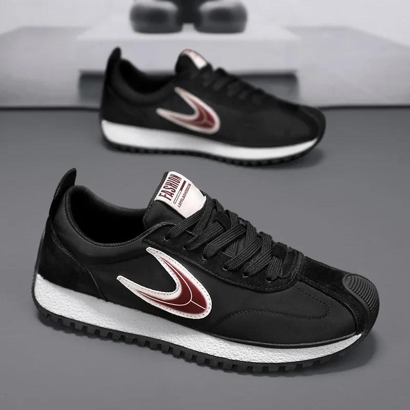 Sneakers Casual Mens Retro Running Shoes Fashion Microfiber Leather Fabric Breathable Height Increased Flat Platform Sport Shoes