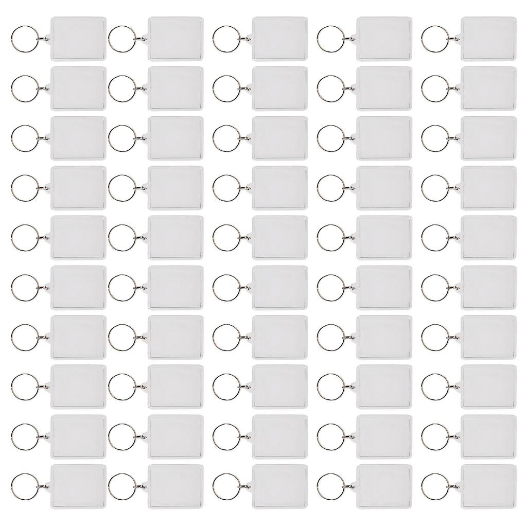50Pcs Photo Frame Keyring Rectangular Transparent Key Ring Chain Keychain Picture Holder Pendant