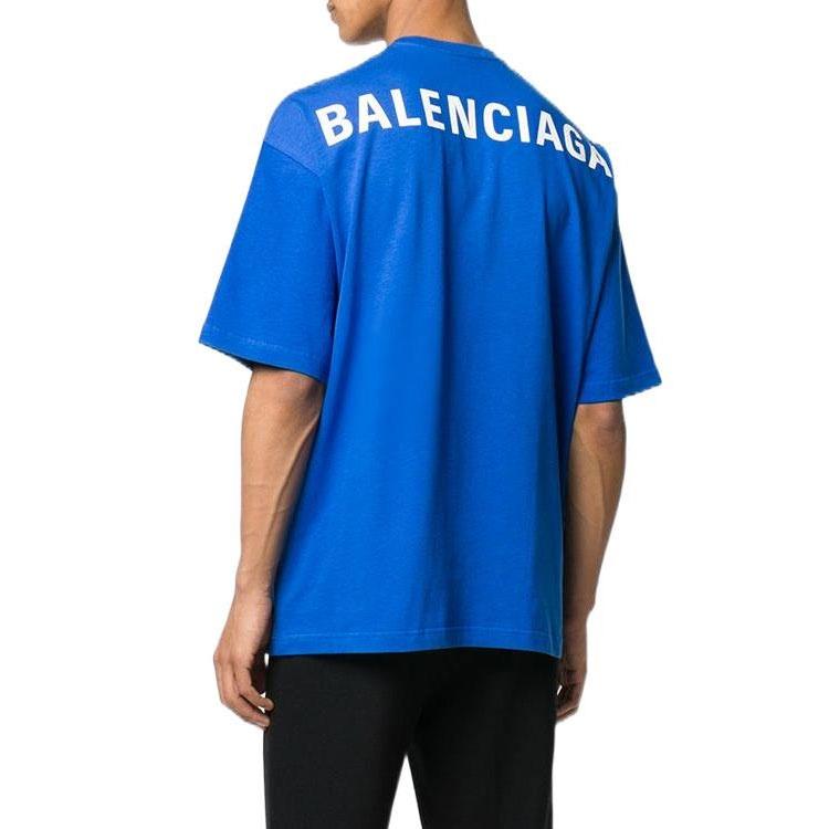 Balenciaga Back Print Logo Cotton T-Shirt 'Blue' Men's 570805THV808077