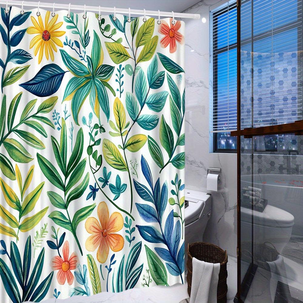 1pc Tropical Plant Shower Curtain - Polyester Fabric with Hooks, Machine Washable, Suitable for Bathroom Decoration