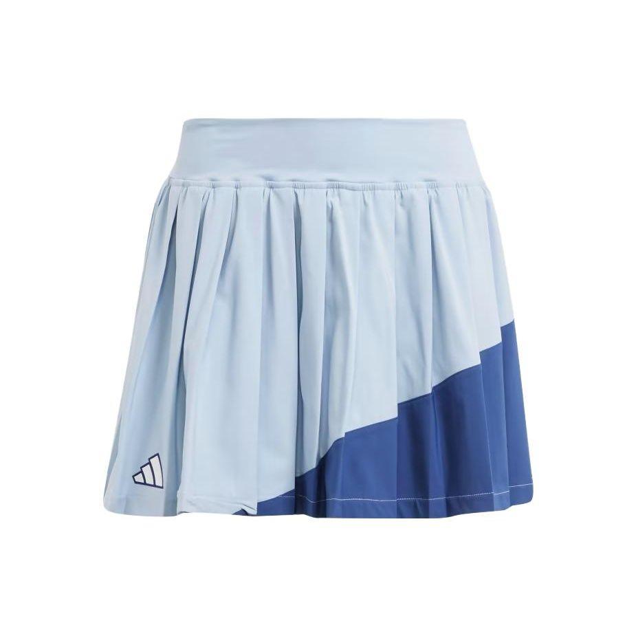 Adidas Clubhouse Color Block Pleated Tennis Skirt With Inner Shorts Women Blue II8051
