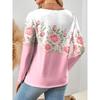 Damski T-shirt Casualowy Top z Długim Rękawem Koszulka z Graficznym Nadrukiem Kwiatowym Bluzka Okrągły Dekolt Jesień Zima Streetwear Styl y2k Pulower