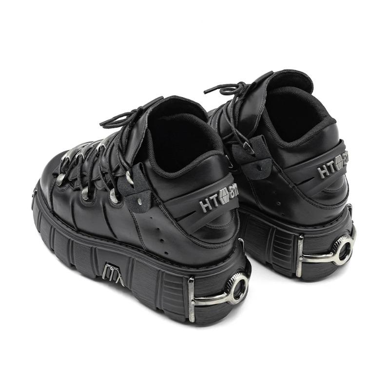 Fashion New 2025 Brand Punk Style Women Shoes Lace-up Heel Height 6CM Platform Shoes Woman Rock Boots Metal Decor Woman Sneakers