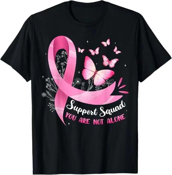 Men s and Women s T-shirts NEW! Support Squad Breast Cancer Awareness Pink Ribbon Butterfly T-Shirt S-3XL XS