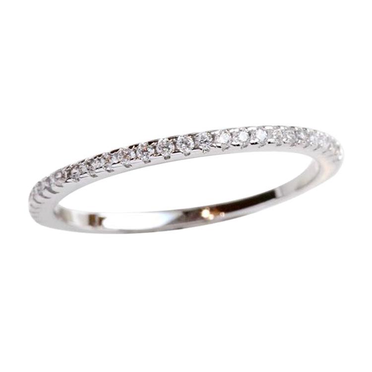 Elegant Thin Band Ring with 40 Sparkling Diamonds: A Simple, Beautiful Half-Circle Design Perfect for Stacking and Everyday Wear.