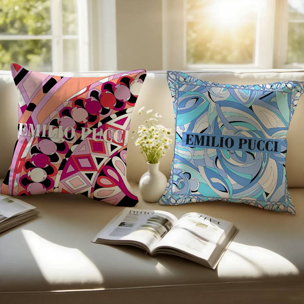 E-Emilio P-Pucci Logo Fashion Pillow Case Anti-dustmite Pillowcase Invisible Zipper Silky Short Plush Sofa Cushion Cover