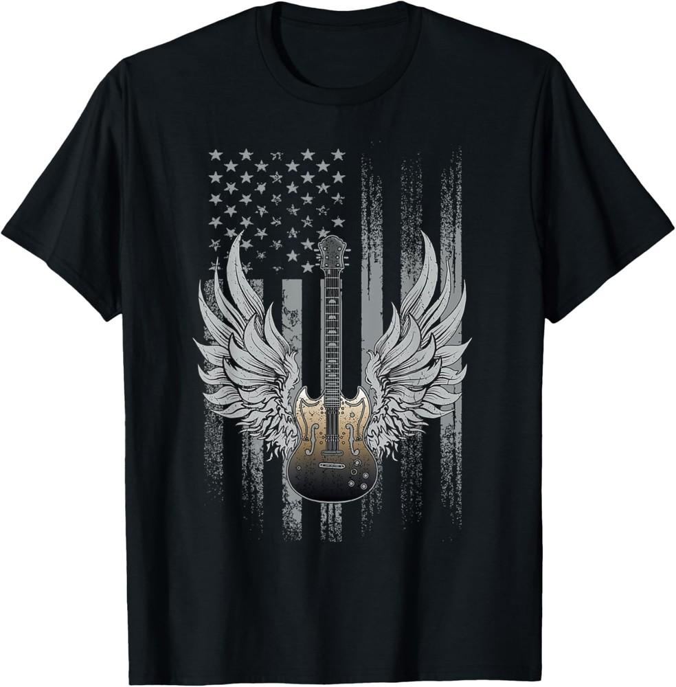 

Patriotic Guitar Flag Band Tee Cool Rock and Roll Guitar TShirt Unisex T-Shirt L