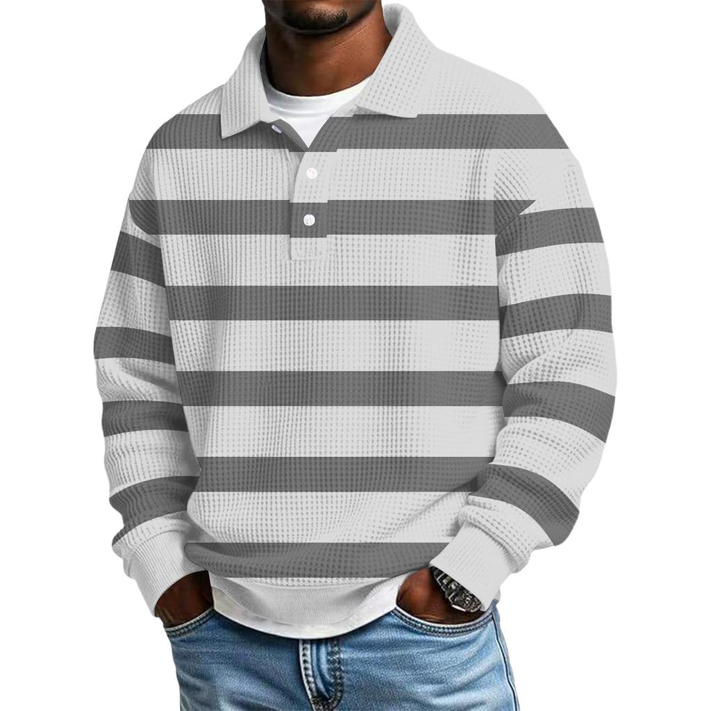 Men's Color-Block Collar Long-Sleeve Casual Top