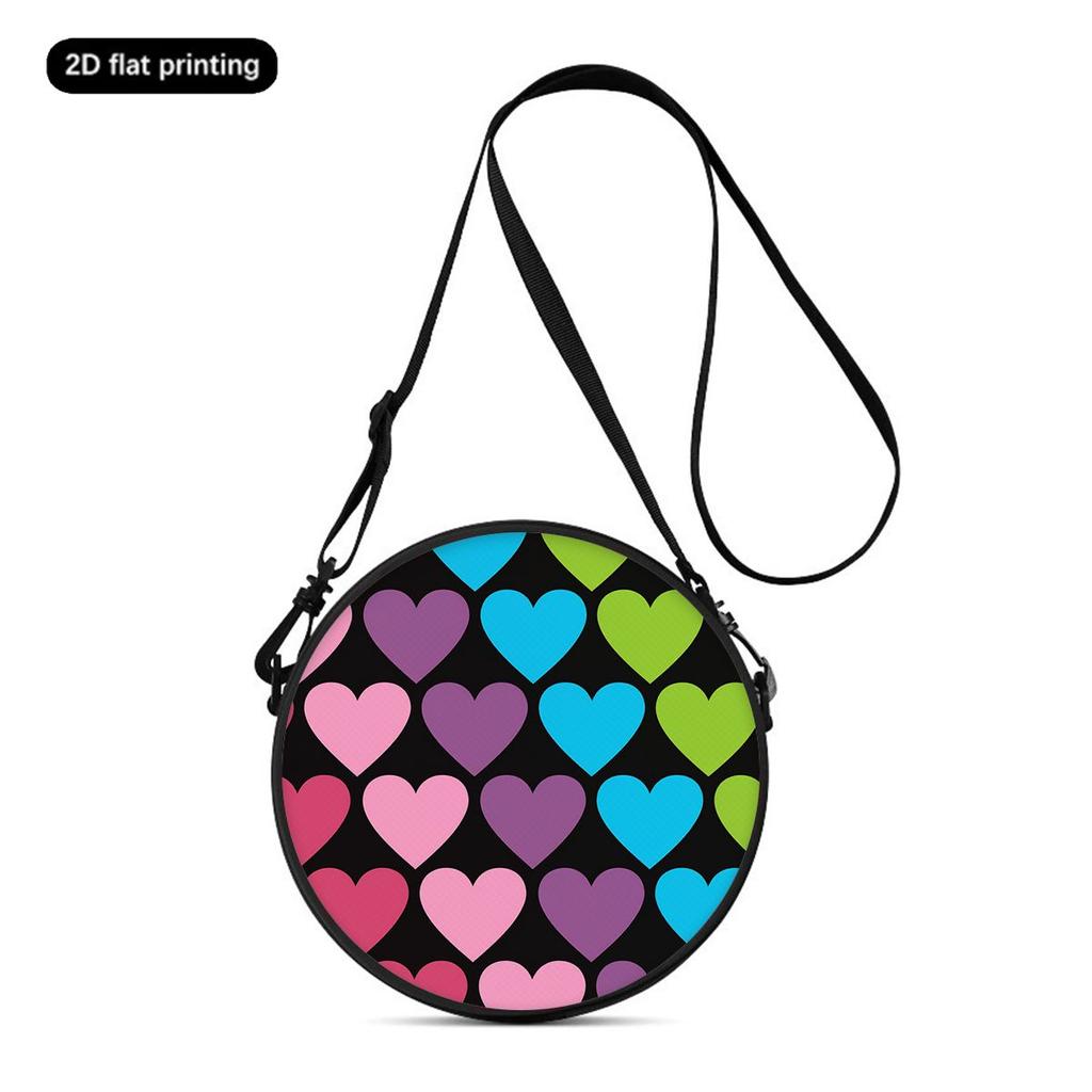 Love Print Round Shoulder Bag Casual Messenger Bag for Woman Best Gifts 2D Flat Casual Daily Crossbody Bag