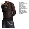 Men Mesh Top Ultra Thin See-through O Neck Long Sleeves Solid Color Stretchy Slim Fit Muscle-Enhancing Party Homewear Club Dance Performance T-shirt