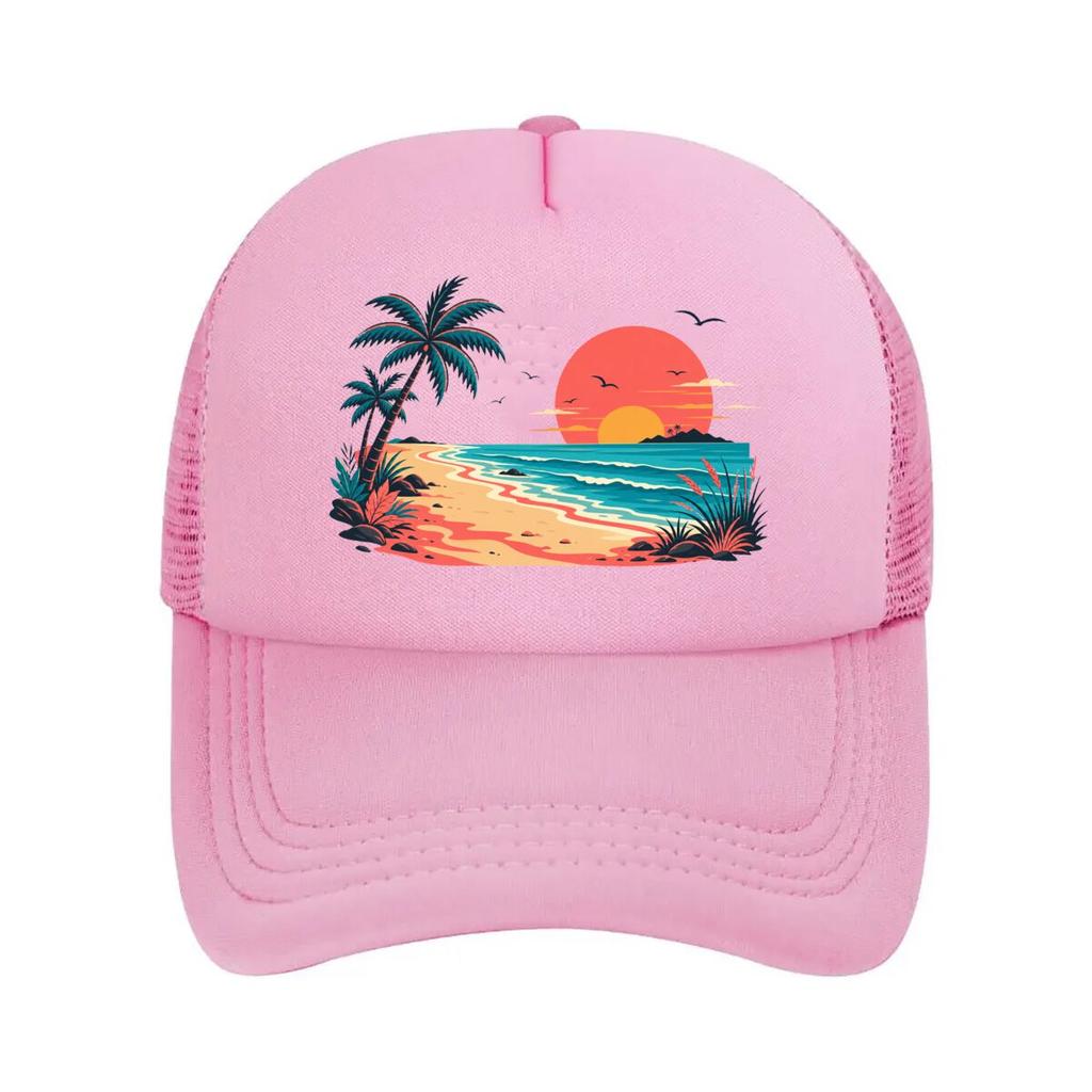 Retro Tropical Coast Sunset Escape Mesh Baseball Cap Hip Hop