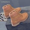 Fashion Comemore Women Ankle Boots Low Platform Short Boot Lace-Up Ladies Black Shoes Winter Woman 2025 Low Heels Spring Autumn New 42