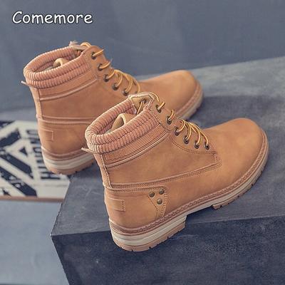 Comemore Damen Stiefeletten Niedrige Plateauschuhe Kurze Stiefel Schnürschuhe Damen Schwarze Schuhe Winter Frau 2025 Niedrige Absätze Frühling Herbst Neu 42