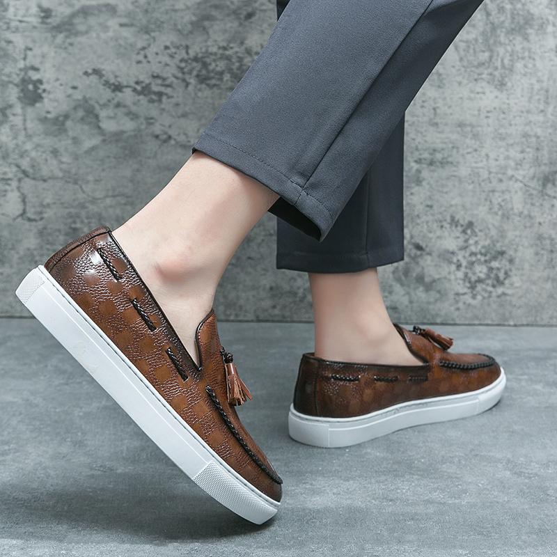 New Black Sneakers Men Brown Men's Vulcanize Shoes Tassels Slip-On Pu Leather Platform Men Shoes Size 38-48