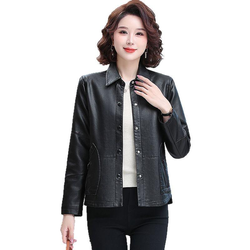 New Spring PU Leather Jacket - Short Style Plus Size Cardigan for Women, Perfect for Middle-Aged Ladies' Fashion In Spring and Autumn
