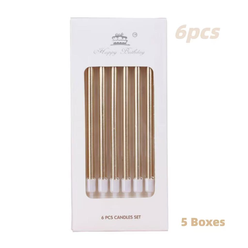 30pcs Count Party Long Thin Cake Candles Metallic Birthday Candles in Holders for Birthday Cakes Cupcake, Champagne Gold