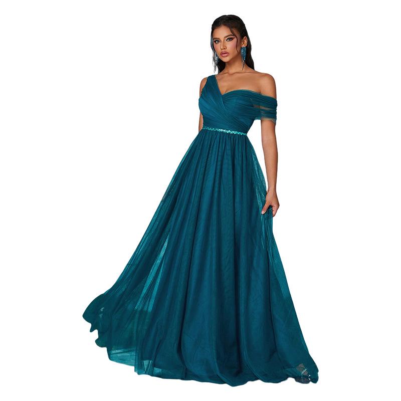 Women's One-Shoulder Casual Mesh Evening Gown