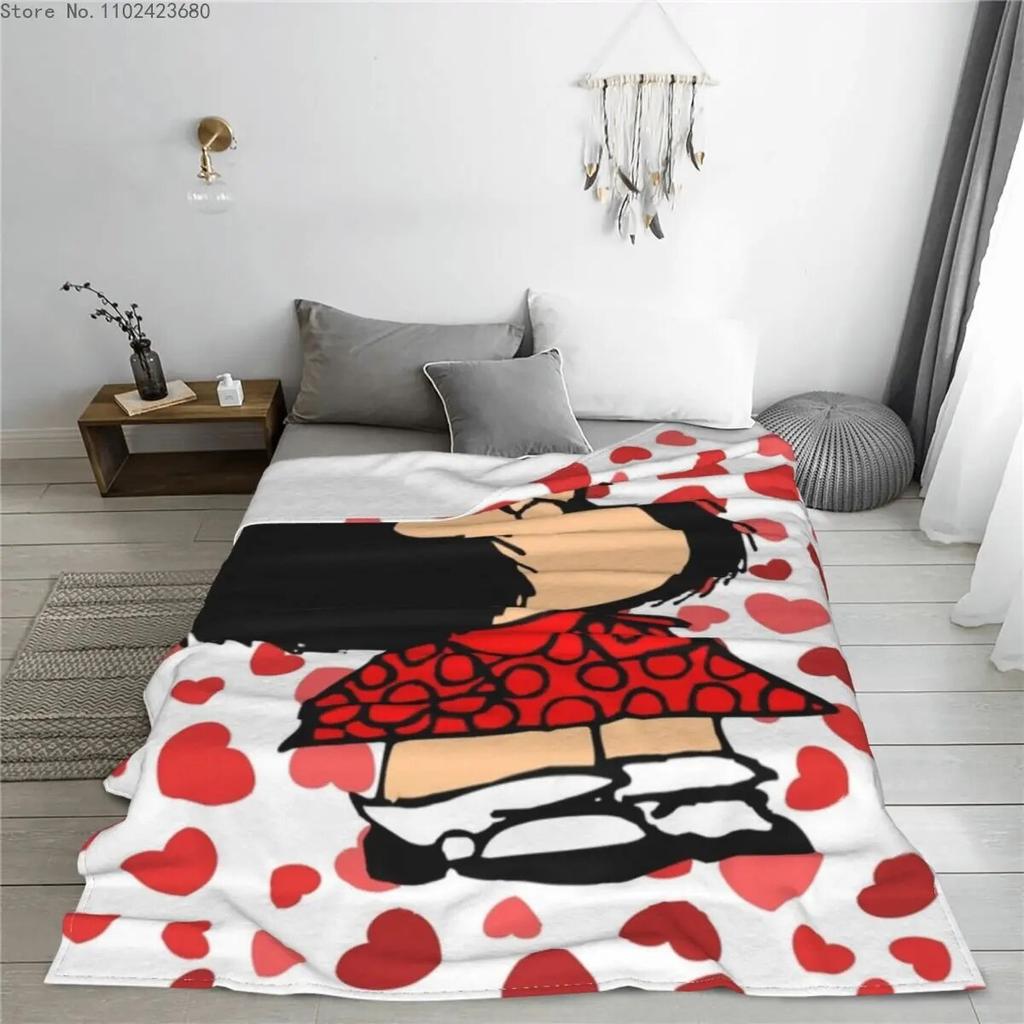 Mafalda Anime Plaid Blanket Flannel Winter Multi-function Warm Throw Blankets for Bed Travel Rug Piece