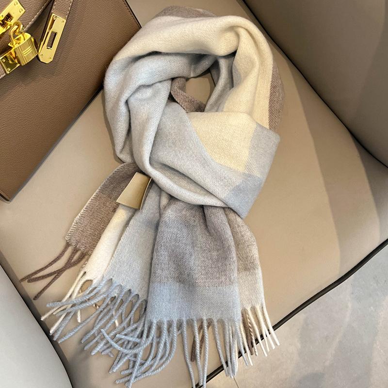 Small fresh white plaid scarf WO100 wool scarf women's winter warm scarf birthday gift
